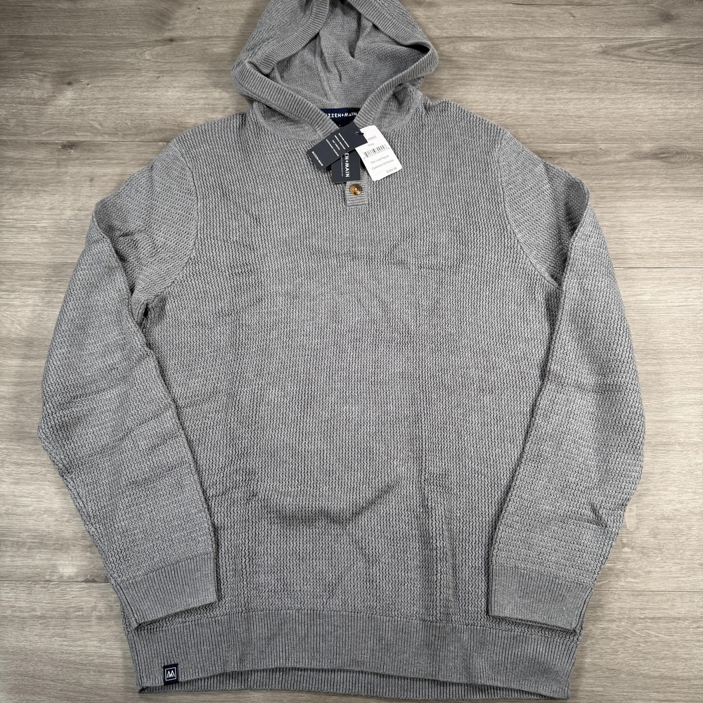 Mizzen+Main Sweater Mens Large Gray Cassady LS Hooded Waffle Knit 1SW-0865
